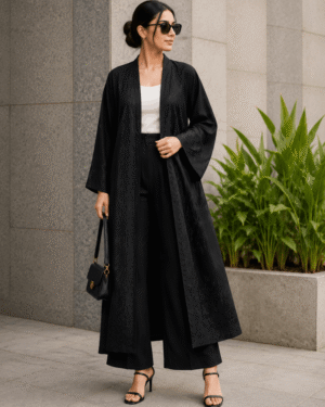 Black Embroidered Abaya-Style Co-ord Set